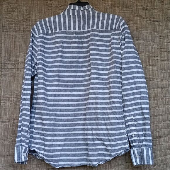 Gray and White Striped Button-Up Linen Cotton Shirt - Picture 4 of 4